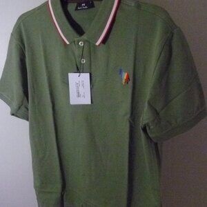 NWT PAUL SMITH BROAD STRIPE ZEBRA POLO SHIRT - GREEN - LARGE